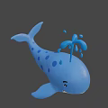 Cute Blue Whale Game Character With Blue Spots And Water Spraying From Head