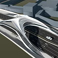 Modern Curved Landscape Bridge Architectural Design Over Urban Road With Vehicles