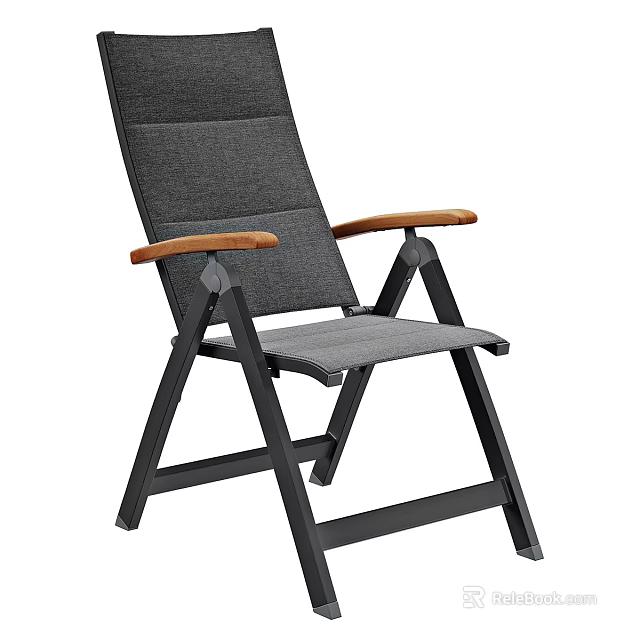Gray Single Sofa With Wooden Armrests And Black Metal Frame Modern Design 3d model 
