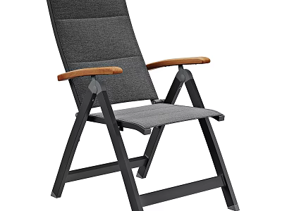 Gray Single Sofa With Wooden Armrests And Black Metal Frame Modern Design 3d model