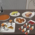 Assorted Delicious Food Platter With Baked Pie Boiled Eggs Fried Chicken And Fresh Fruits