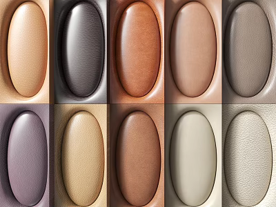 Array of Oval Leather Swatches with Various Colors and Different Textures 3d model
