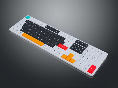 Modern Computer Keyboard With White Base And Multicolor Function Keys Design 3d model