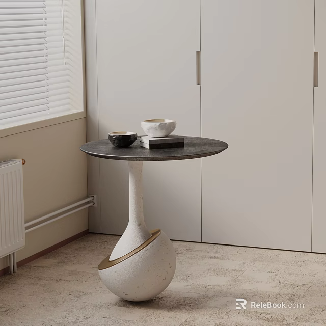 Black Countertop Side Table With White Shutters And Cabinets Two Bowls And Book On Top 3d model 