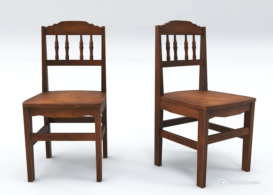 Classic Wooden Dining Chair With Vertical Slat Back And Brown Finish 3d model 