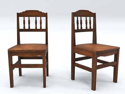 Classic Wooden Dining Chair With Vertical Slat Back And Brown Finish 3d model