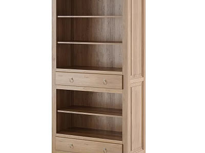 Modern Natural Wood Bookcase With Open Shelves And Drawer Storage Design 3d model