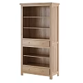 Modern Natural Wood Bookcase With Open Shelves And Drawer Storage Design