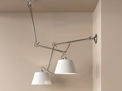 Modern Adjustable Wall Lamp With Two White Lampshades And Metal Arm Mounted On Beige Wall 3d model