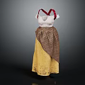 Traditional Apron Style Dress With Red Straps White Top And Brown Yellow Skirt