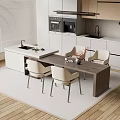 Modern Open Kitchen Interior Design With Stylish Bar Counter Dining Chairs And Cabinets