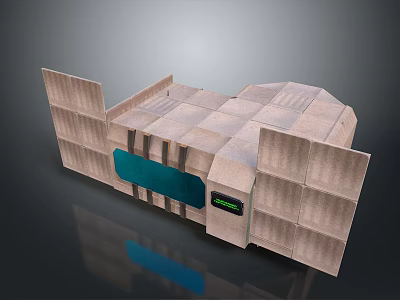 Modern Light Colored Panel Structure Featuring Folded Design Blue Rectangular Section And Green Text Panel 3d model
