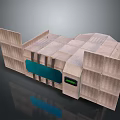 Modern Light Colored Panel Structure Featuring Folded Design Blue Rectangular Section And Green Text Panel