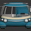 Retro Style Blue And White Compact Car With Transparent Windows And Vintage Design