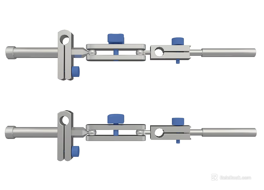 Adjustable Industrial Equipment With Metal Rods And Blue Control Components 3d model 