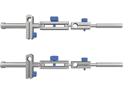 Adjustable Industrial Equipment With Metal Rods And Blue Control Components 3d model