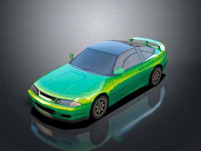 Green Sports Car With Sleek Design Rear Spoiler On Black Reflective Surface 3d model