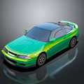 Green Sports Car With Sleek Design Rear Spoiler On Black Reflective Surface