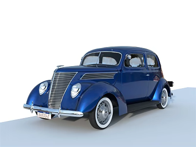 Blue Classic Vintage Car With Streamlined Design White Wheels And Retro Styling 3d model