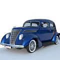 Blue Classic Vintage Car With Streamlined Design White Wheels And Retro Styling