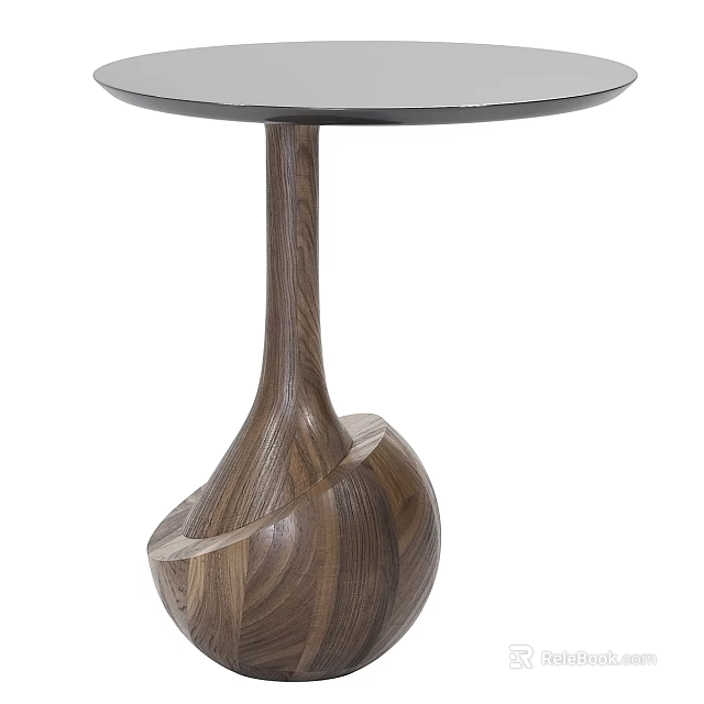 Unique Wooden Side Table With Round Tabletop And Curved Base Design 3d model 