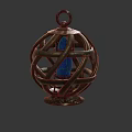 Metal Spherical Lantern With Intricate Woven Structure And Blue Light Inside 3d model