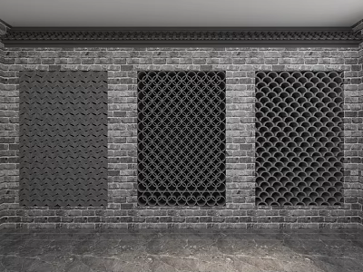 Traditional Building Exterior Wall With Gray Brick And Three Lattice Designs 3d model