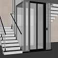 Modern Interior Staircase With Glass Railing Illuminated Steps And Elevator