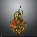 Fresh Vibrant Dragon Fruit With Red And Green Leafy Peel On Dark Background