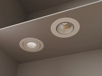 Two Modern Recessed Ceiling Lights With Circular Design In Interior Corner 3d model