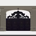 Ornate Classic Entrance Gate With Intricate Wrought Iron Carvings And Stone Pillars