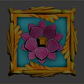 Ornate Decorative Cube With Blue Body Yellow Patterns Pink Lotus And Colorful Accents