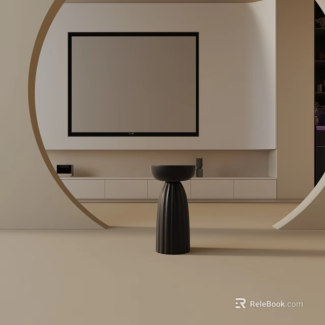 Modern Side Table With Cylindrical Black Base In Minimalist Living Room Interior 3d model 