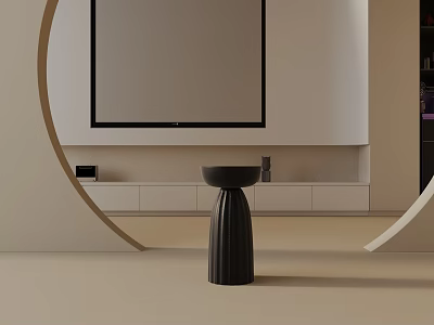 Modern Side Table With Cylindrical Black Base In Minimalist Living Room Interior 3d model