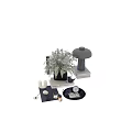 Decorative Ornament Set With Green Plants Striped Glass Vase Lamp Books Bird Figurine And Candles
