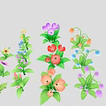 Cartoon Scene Featuring Colorful Vibrant Flowers With Various Colors And Green Leaves