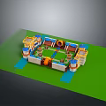 3D Rendered Castle Landscape With Green Ground Blue Paths And Tower Structures