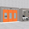 4S Auto Shop with Car Painting Booth and Detailing Room Featuring White Car and Tools