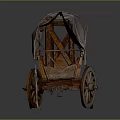 Vintage Old Covered Wagon Featuring Wooden Structure Worn Canvas Cover and Rustic Wooden Wheels