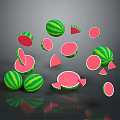 Juicy Watermelon Fruit With Whole And Sliced Pieces Green Rind Red Flesh