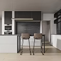 Modern Open Kitchen Interior Design With Island Counter Stools And Cabinets Appliances