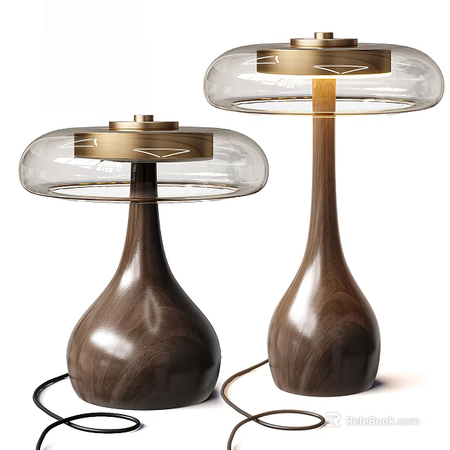 Modern Table Lamps With Wooden Base And Transparent Glass Shade Design 3d model 