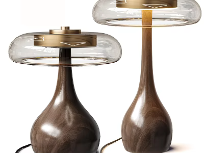 Modern Table Lamps With Wooden Base And Transparent Glass Shade Design 3d model