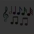 3D Rendered Musical Notes And Treble Clef On Dark Background With Reflection