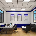Modern Conference Room Interior With Wooden Table Black Office Chairs And Blue Wall Decorations