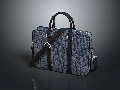 Elegant Patterned Leather Briefcase With Black Shoulder Strap And Top Handles 3d model