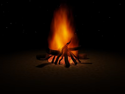 Garden Ornament Featuring Burning Bonfire with Flaming Logs and Bright Flames at Night 3d model