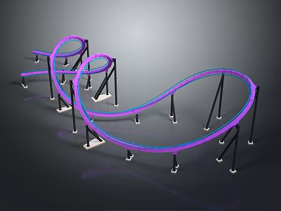 Curved Sculptural Track Structure With Purple Blue Rails And Black Supports 3d model