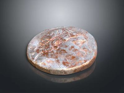 Ancient Circular Coin With Rusted Metallic Surface And Historical Engraved Design 3d model