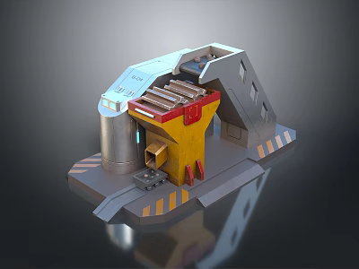 Futuristic Industrial 3D Structure Model With Yellow Gray Silver Mechanical Components 3d model
